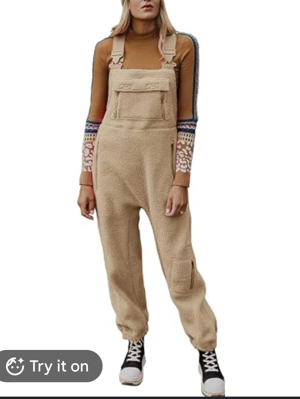 Women's Fleece Warm Overalls Winter Loose Jumpsuits with Pockets